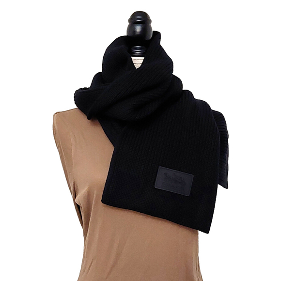 Coach Chunky Patch Long Wool Knit Scarf Black Fall Winter NWT - Picture 1 of 16